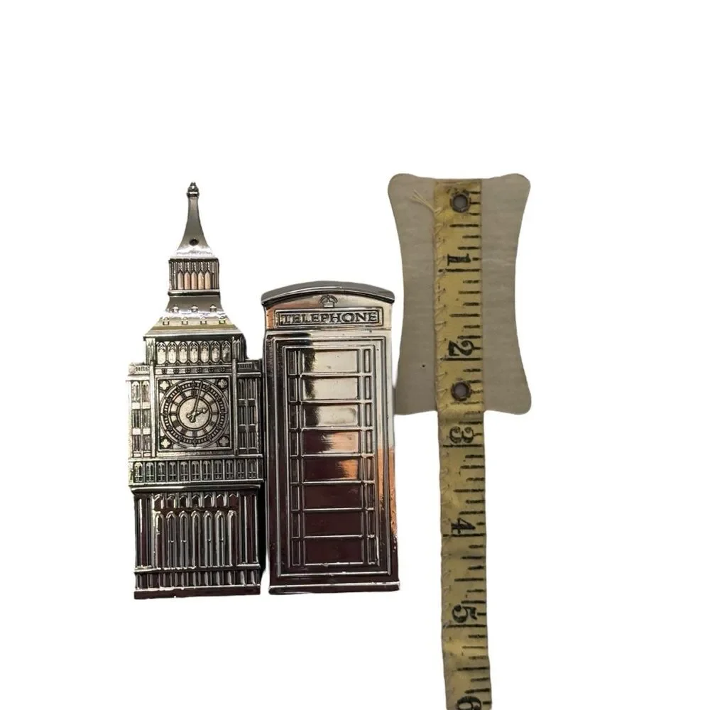 Godinger Vintage Big Ben Phone Box Booth Salt and Pepper Set Silver Tone London
